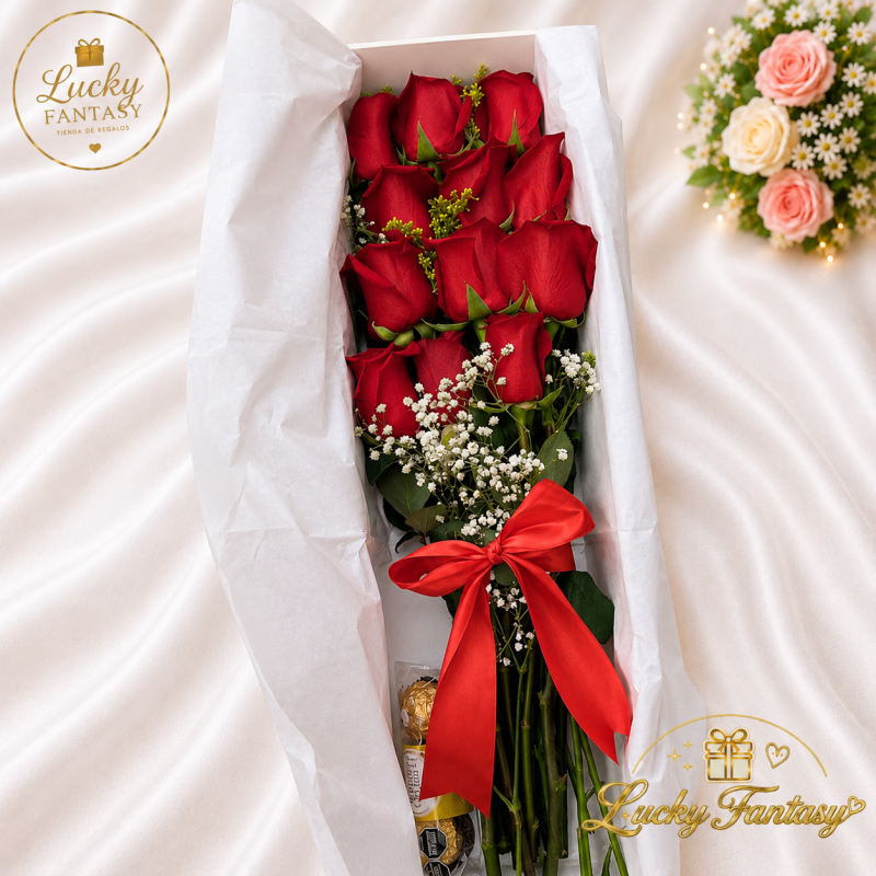 Caja Premium "Feliz Día" con 12 Rosas Naturales